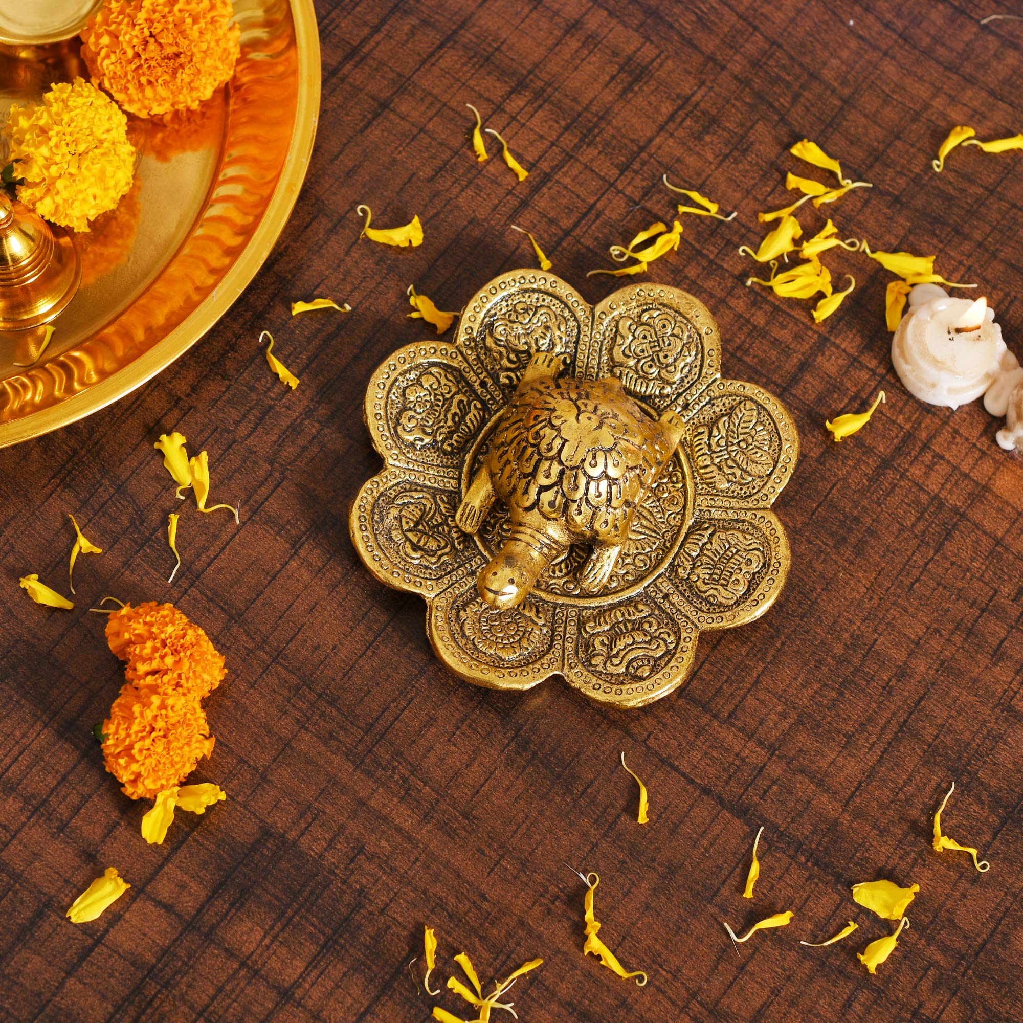 Collectible India Metal Feng Shui Tortoise On Plate Showpiece - Gold Tortoise for Good Luck Money - Best Gift for Career and Good Luck Vastu - Gift for Girlfriend Her Him Mom Dad. – view 5