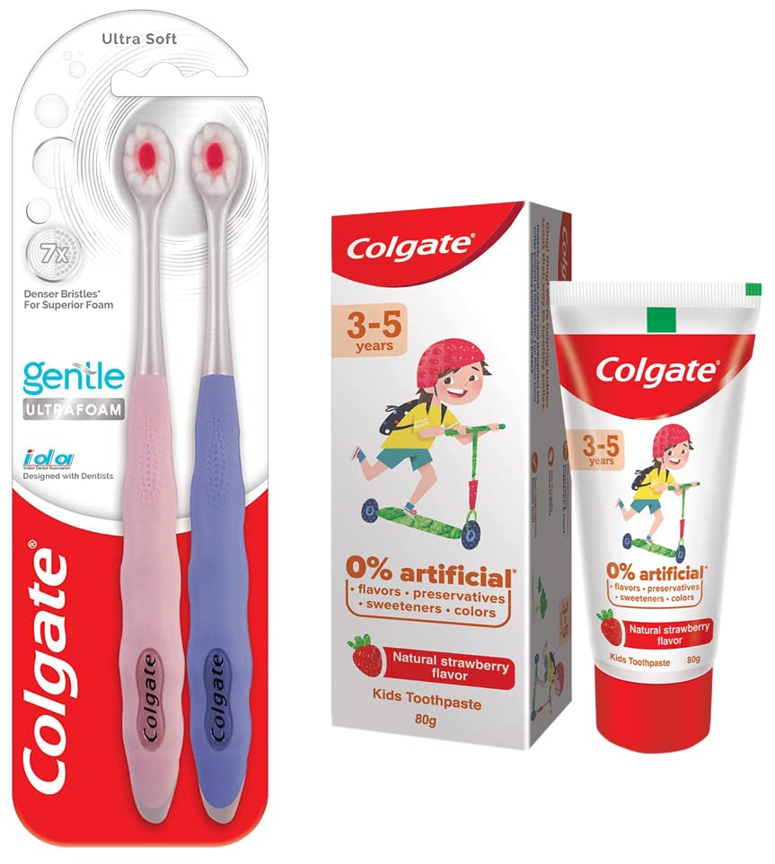 Colgate oral care pack with toothbrushes and kids toothpaste