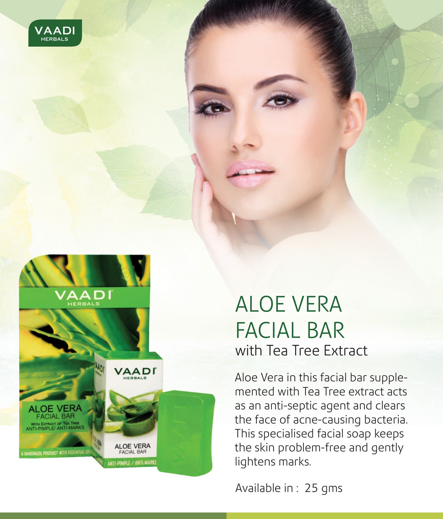 Vaadi Herbals Aloe Vera Facial Bar with Extract of Tea Tree, 25g – view 3