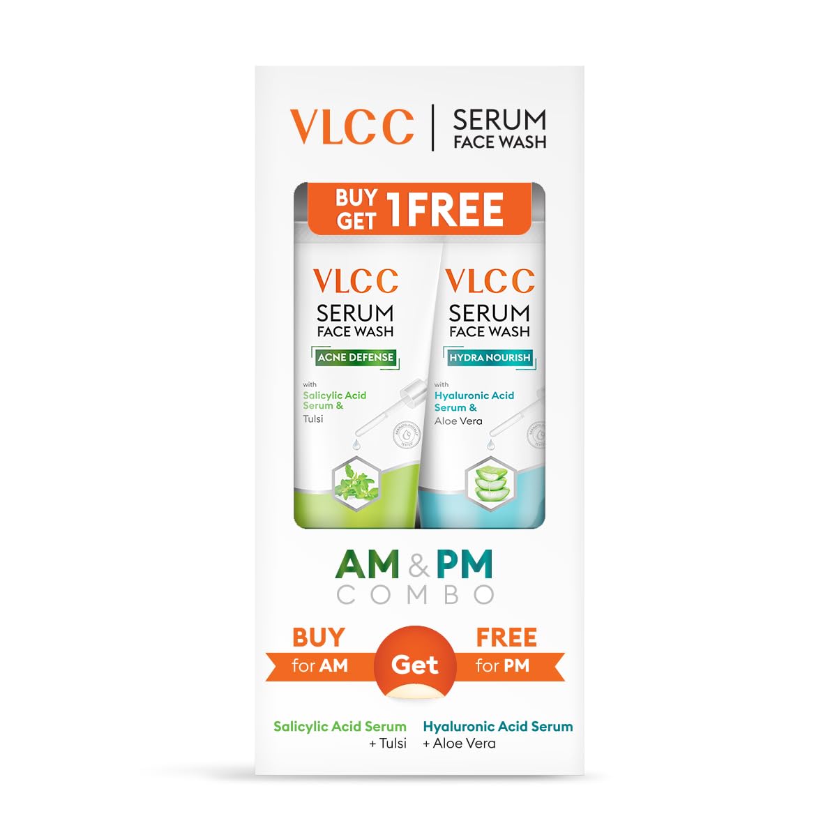 Two VLCC gel face wash tubes for acne and hydration
