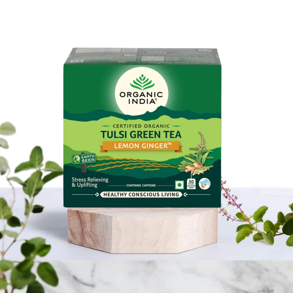 ORGANIC INDIA Tulsi Green Tea Lemon Ginger 50 Teabags – view 2