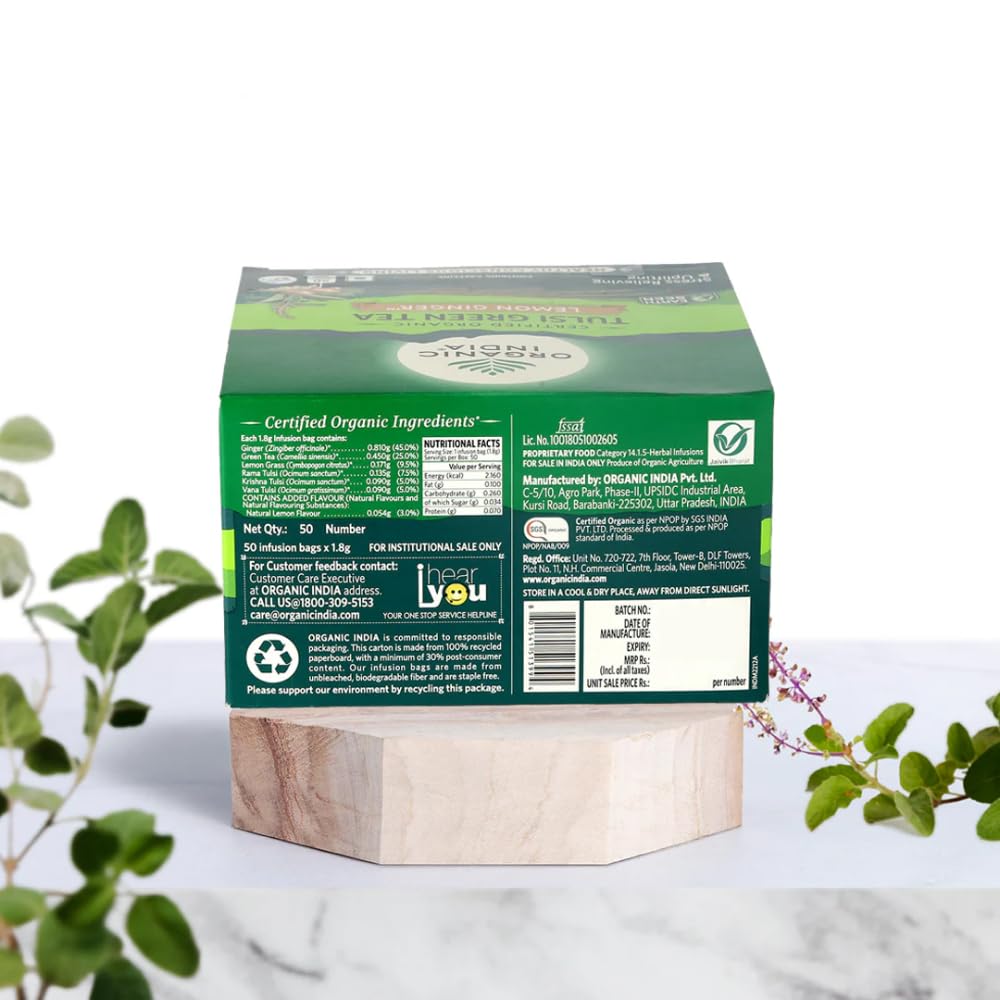 ORGANIC INDIA Tulsi Green Tea Lemon Ginger 50 Teabags – view 4