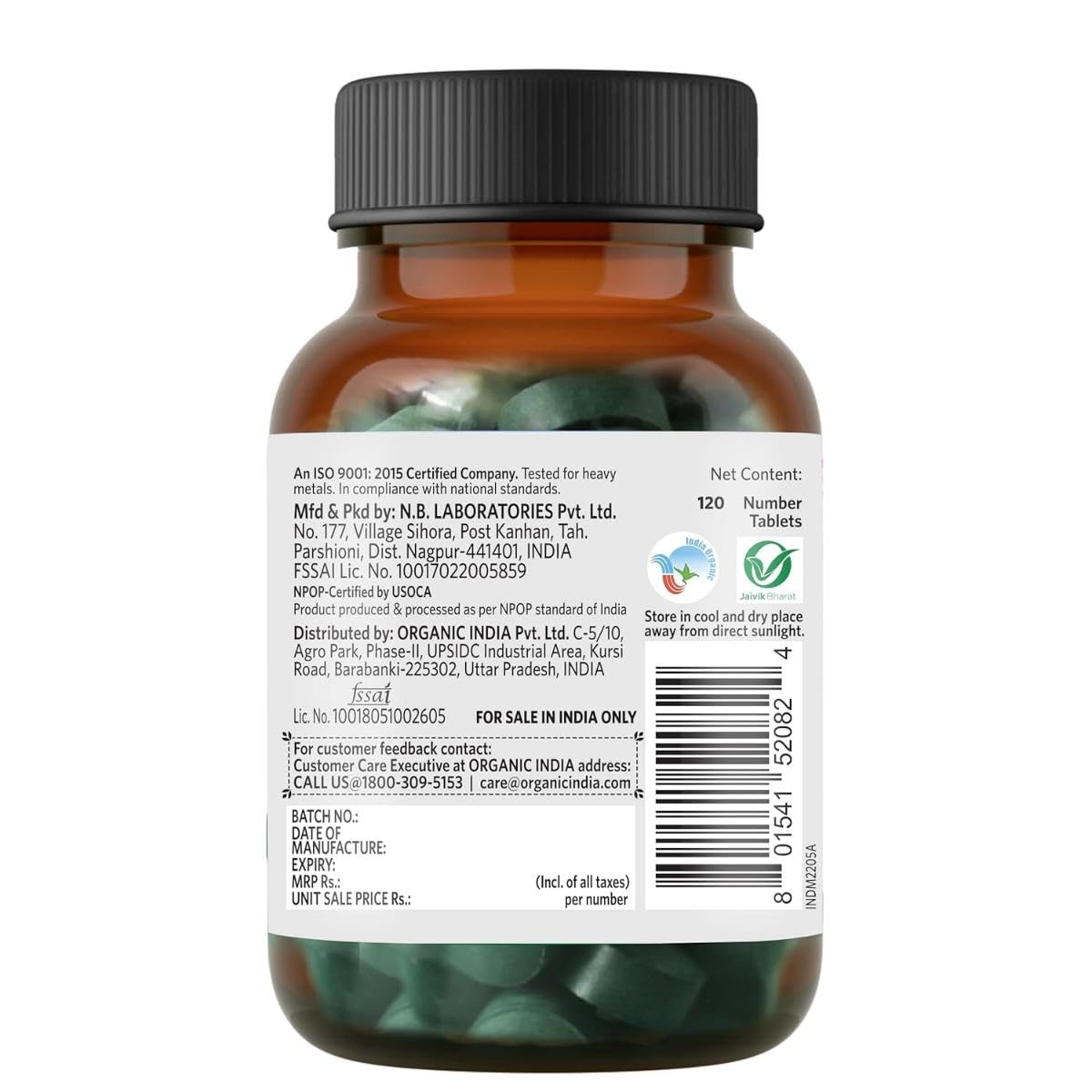 A TATA Product - Organic India Spirulina - 120 Tablets, Natural Amino Acids, Protein Powerhouse, Plant-Based Superfood, Improve Stamina, For Hair, Skin, Nails & Overall Health – view 2