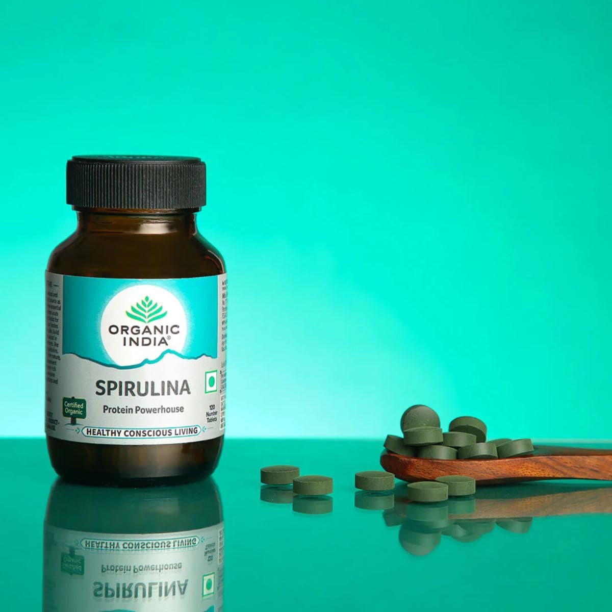 A TATA Product - Organic India Spirulina - 120 Tablets, Natural Amino Acids, Protein Powerhouse, Plant-Based Superfood, Improve Stamina, For Hair, Skin, Nails & Overall Health – view 4