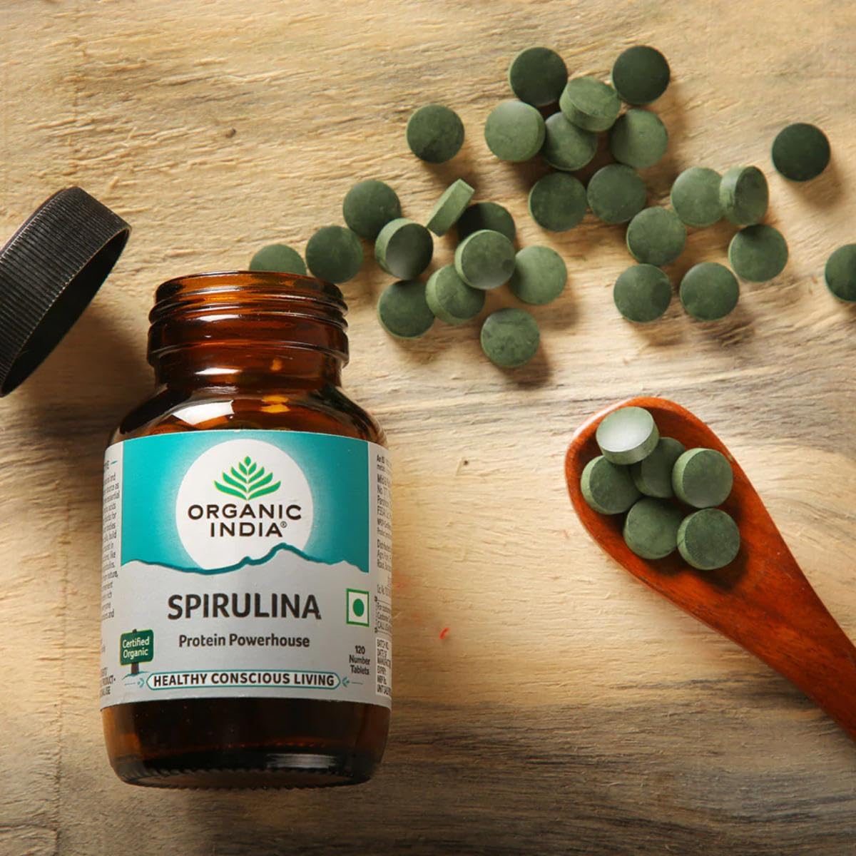 A TATA Product - Organic India Spirulina - 120 Tablets, Natural Amino Acids, Protein Powerhouse, Plant-Based Superfood, Improve Stamina, For Hair, Skin, Nails & Overall Health – view 6