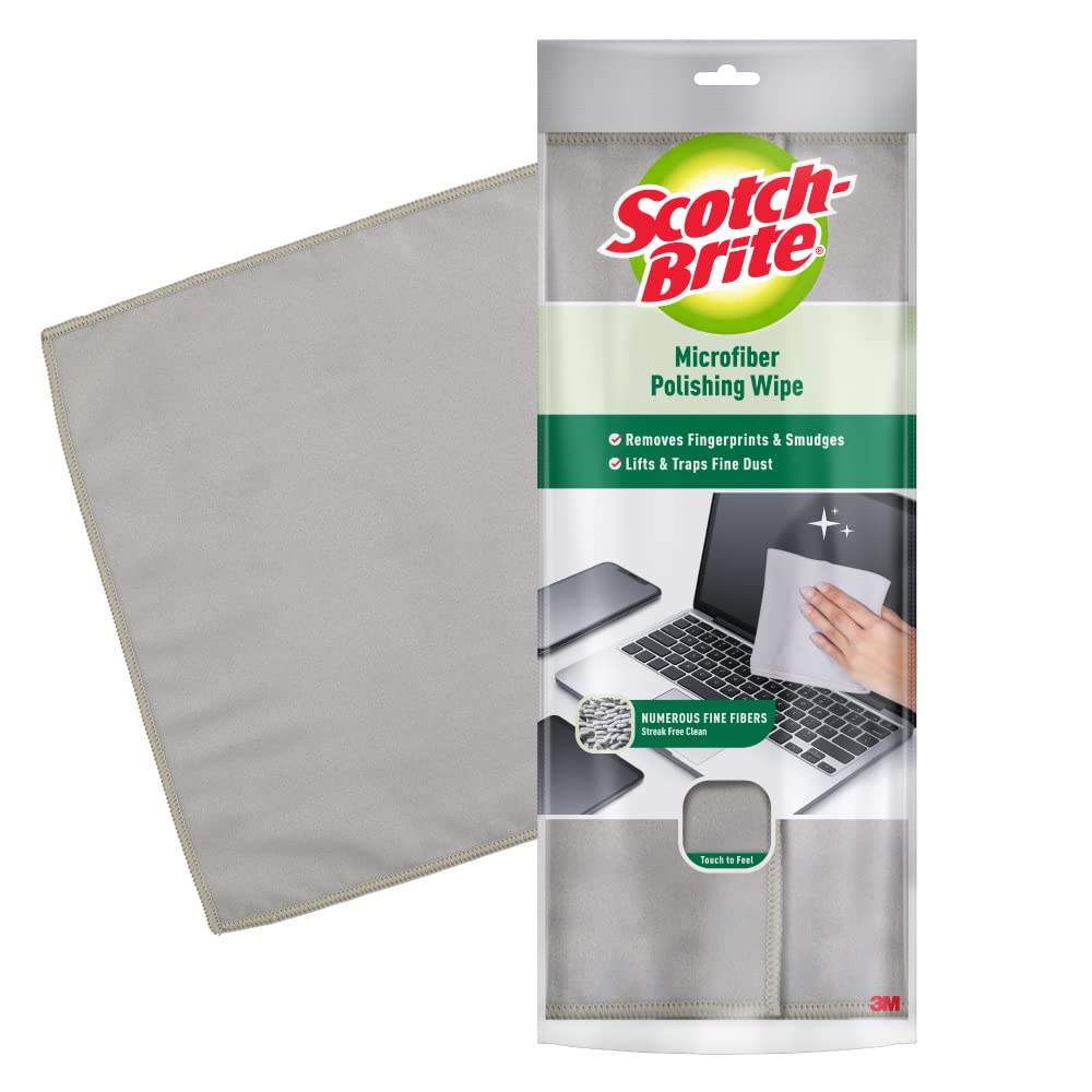 Scotch-Brite Microfiber Polishing Wipe for cleaning TV, Mobile, Laptop, Tablet screens & Spectacles (Pack of 1, Grey)