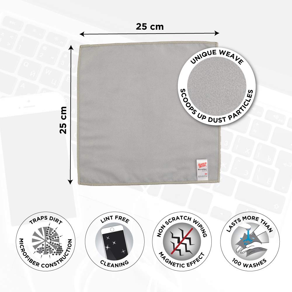 Scotch-Brite Microfiber Polishing Wipe for cleaning TV, Mobile, Laptop, Tablet screens & Spectacles (Pack of 1, Grey) – view 2