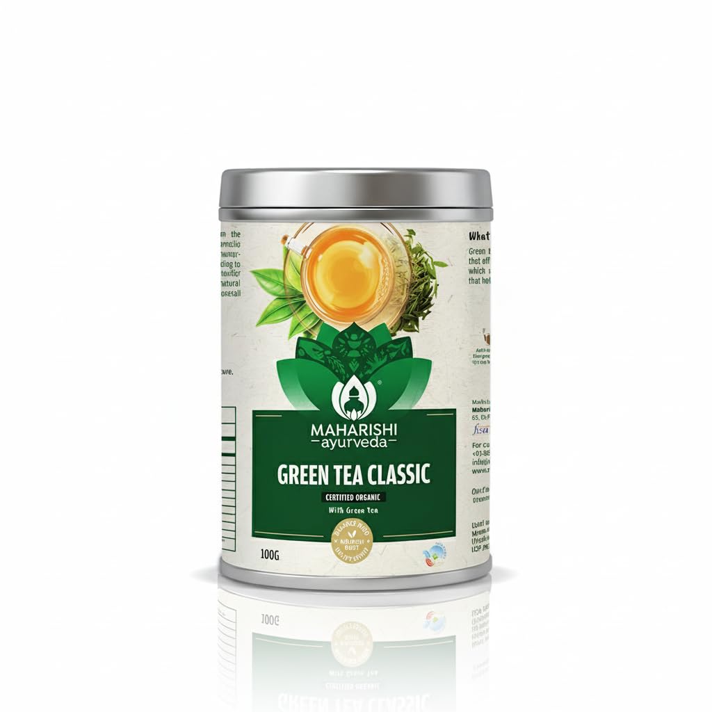 Maharishi Ayurveda Organic Certified Green Tea Classic - 100g | Loose Leaf Green Tea | Rich in Antioxidants | Pure, Fresh & Natural | Supports Detox & Wellness