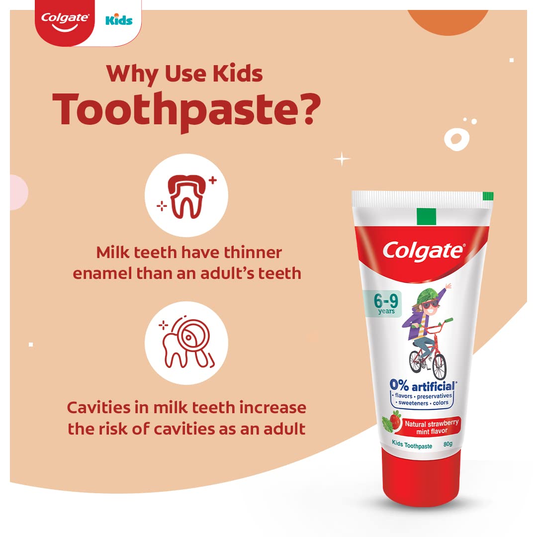 Colgate Kids Anticavity Toothpaste 6-9 Years, 160g (80g x 2), Natural Strawberry Mint Flavour, 0% Artificial – view 3
