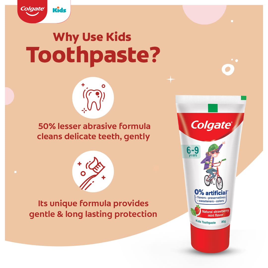 Colgate Kids Anticavity Toothpaste 6-9 Years, 160g (80g x 2), Natural Strawberry Mint Flavour, 0% Artificial – view 4