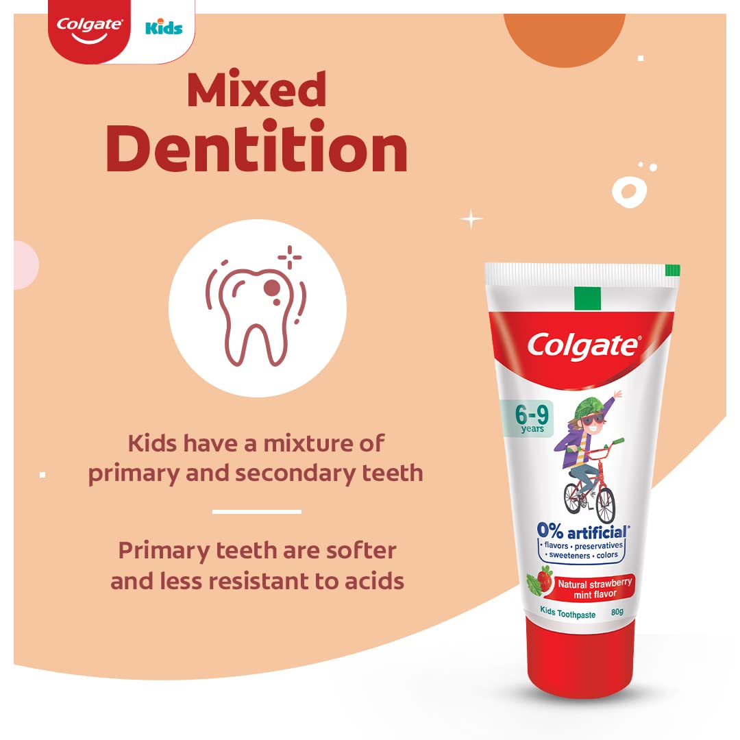 Colgate Kids Anticavity Toothpaste 6-9 Years, 160g (80g x 2), Natural Strawberry Mint Flavour, 0% Artificial – view 5
