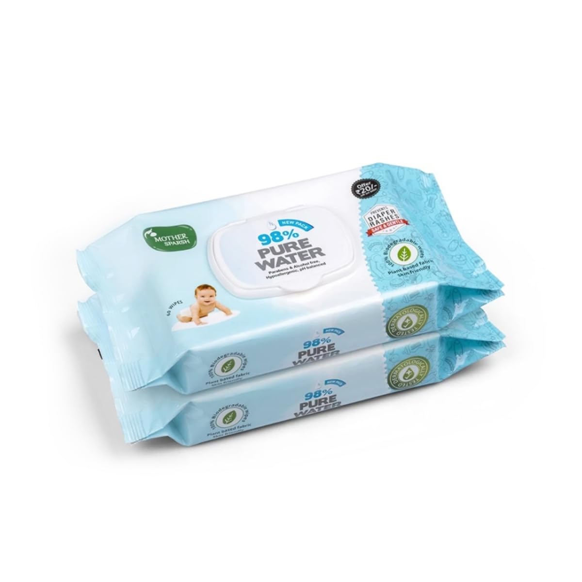 Two packs of Mother Sparsh plant fabric baby wipes