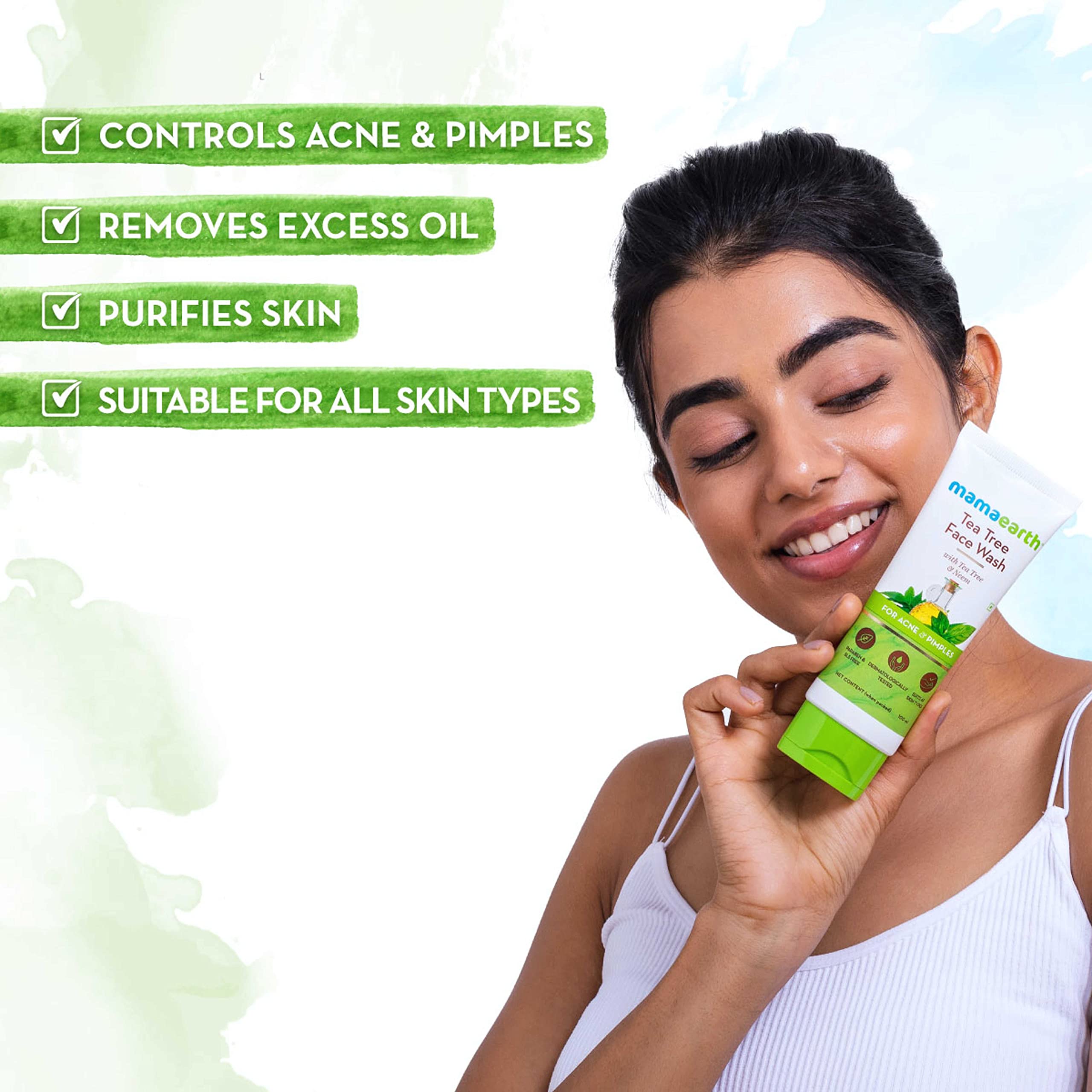 Mamaearth Tea Tree Natural Face Wash for Acne & Pimples Wash 100 ml - For Normal & Dry Skin – view 3