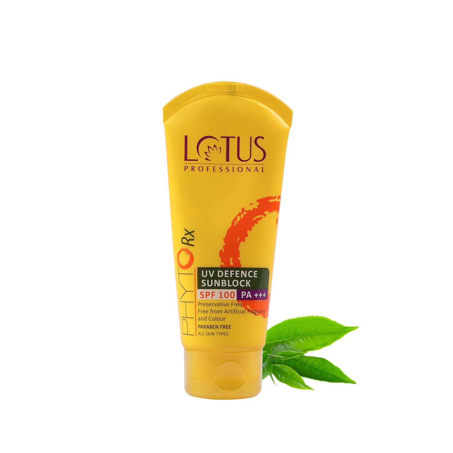 Front view of Lotus Professional SPF 100 PA+++ sunscreen tube
