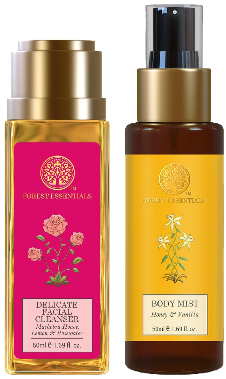 Forest Essentials body mist and facial cleanser travel combo pack
