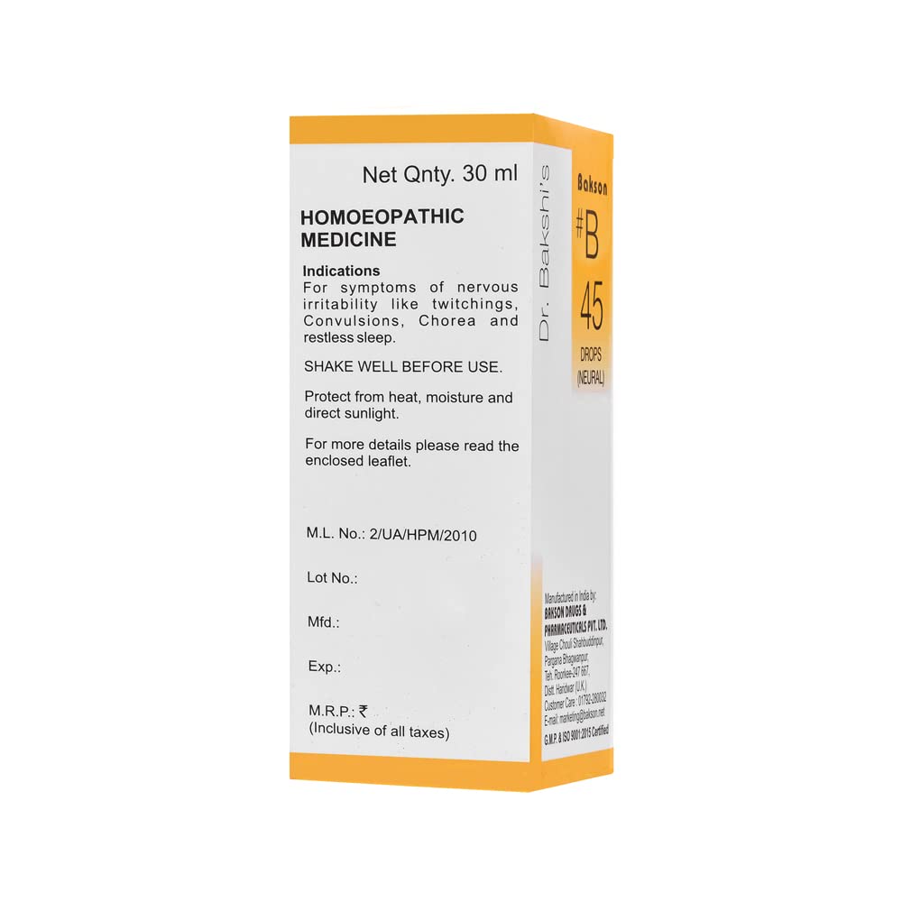 Dr. Bakshi's BAKSON'S HOMOEOPATHY # B 45 Neural Drops (30 ml) – view 2