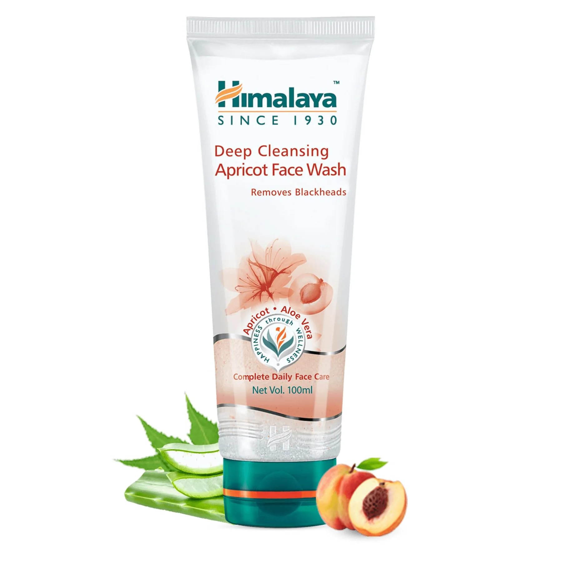 Front view of Himalaya apricot face wash 100ml tube