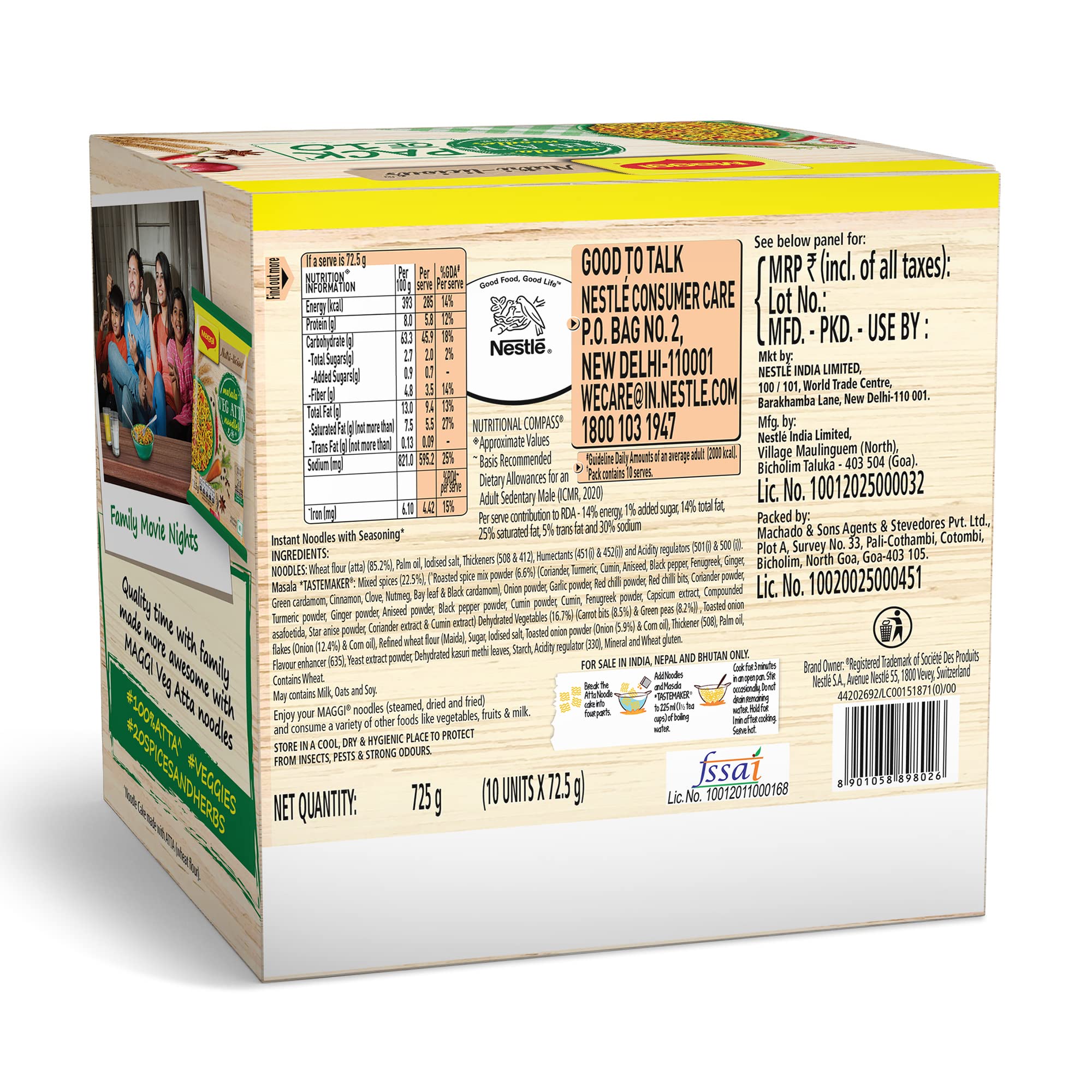 MAGGI Nutrilicious Masala Veg Atta Noodles with 20 Spices & Herbs, 725 grams (Pack of 10) – view 2