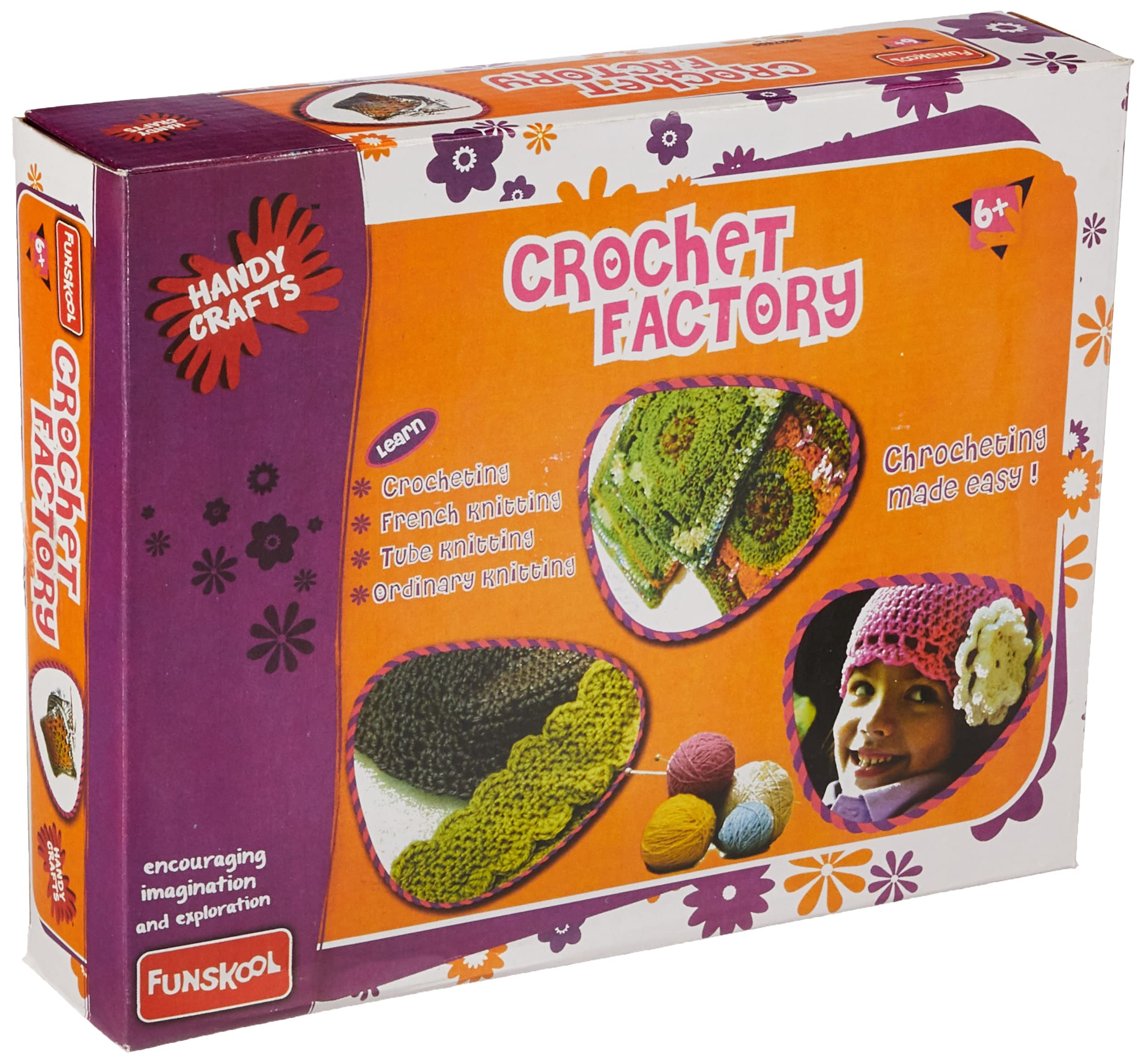Multicolour Funskool crochet kit with yarn, hook, and accessories