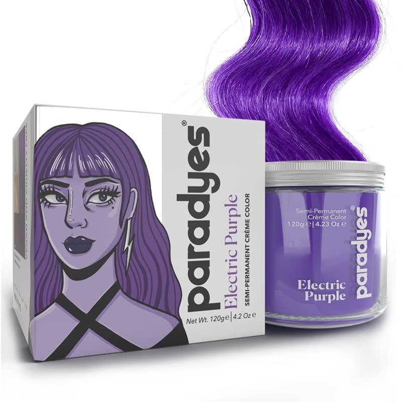 Paradyes Electric Purple conditioner-based hair colour packaging and product jar