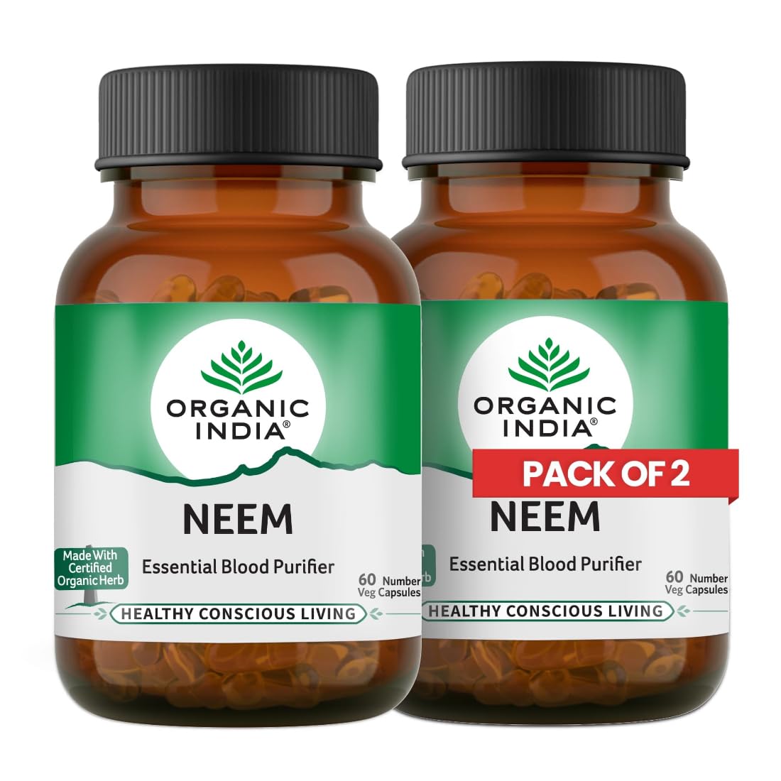 Organic India neem capsule bottles in pack of 2
