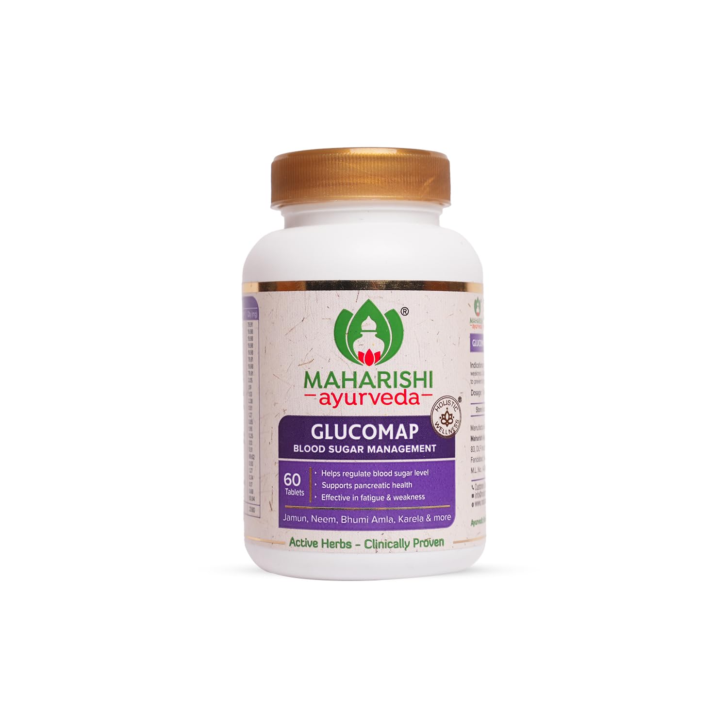 Front view of Maharishi Ayurveda Glucomap 60 tablet jar
