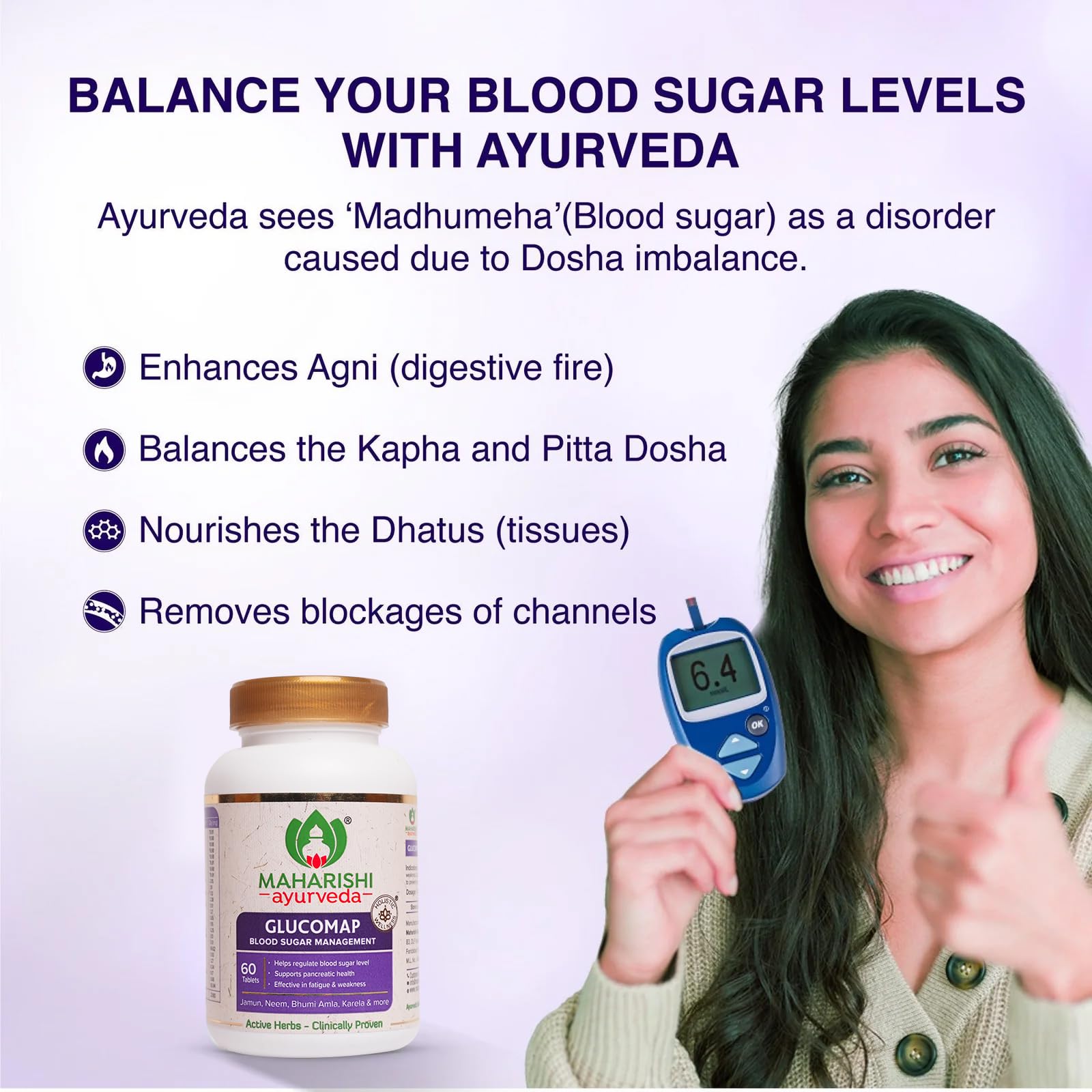 Maharishi Ayurveda Glucomap For Diabetes Management With Jamun,Karela,Neem,Arjuna Help Control Blood Sugar Levels Natural Glucose Regulator Helps In Blood Sugar Metabolism 60 Tablets Pack Of 1 – view 3