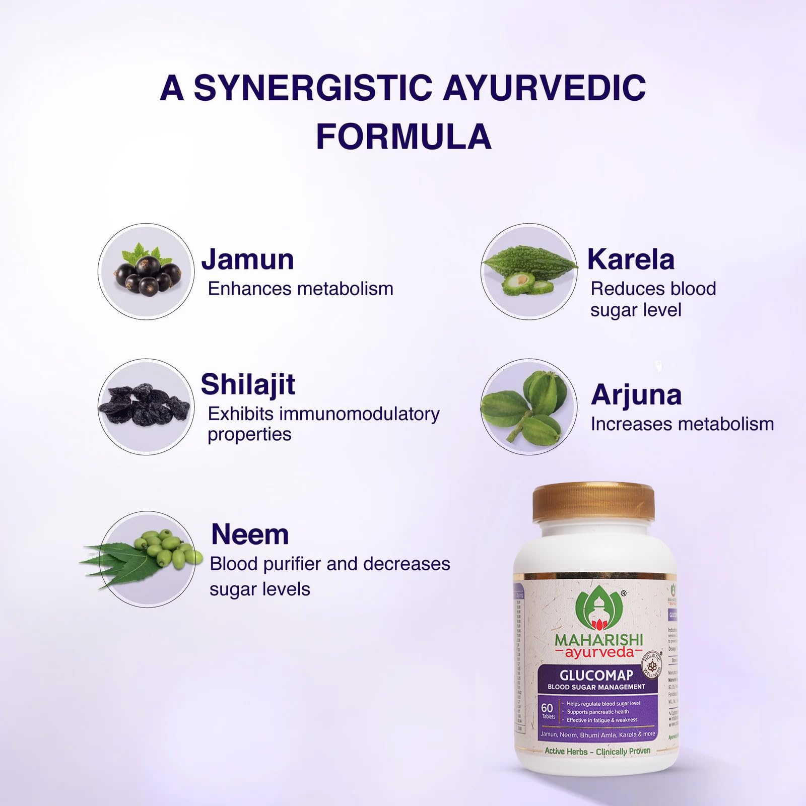 Maharishi Ayurveda Glucomap For Diabetes Management With Jamun,Karela,Neem,Arjuna Help Control Blood Sugar Levels Natural Glucose Regulator Helps In Blood Sugar Metabolism 60 Tablets Pack Of 1 – view 4