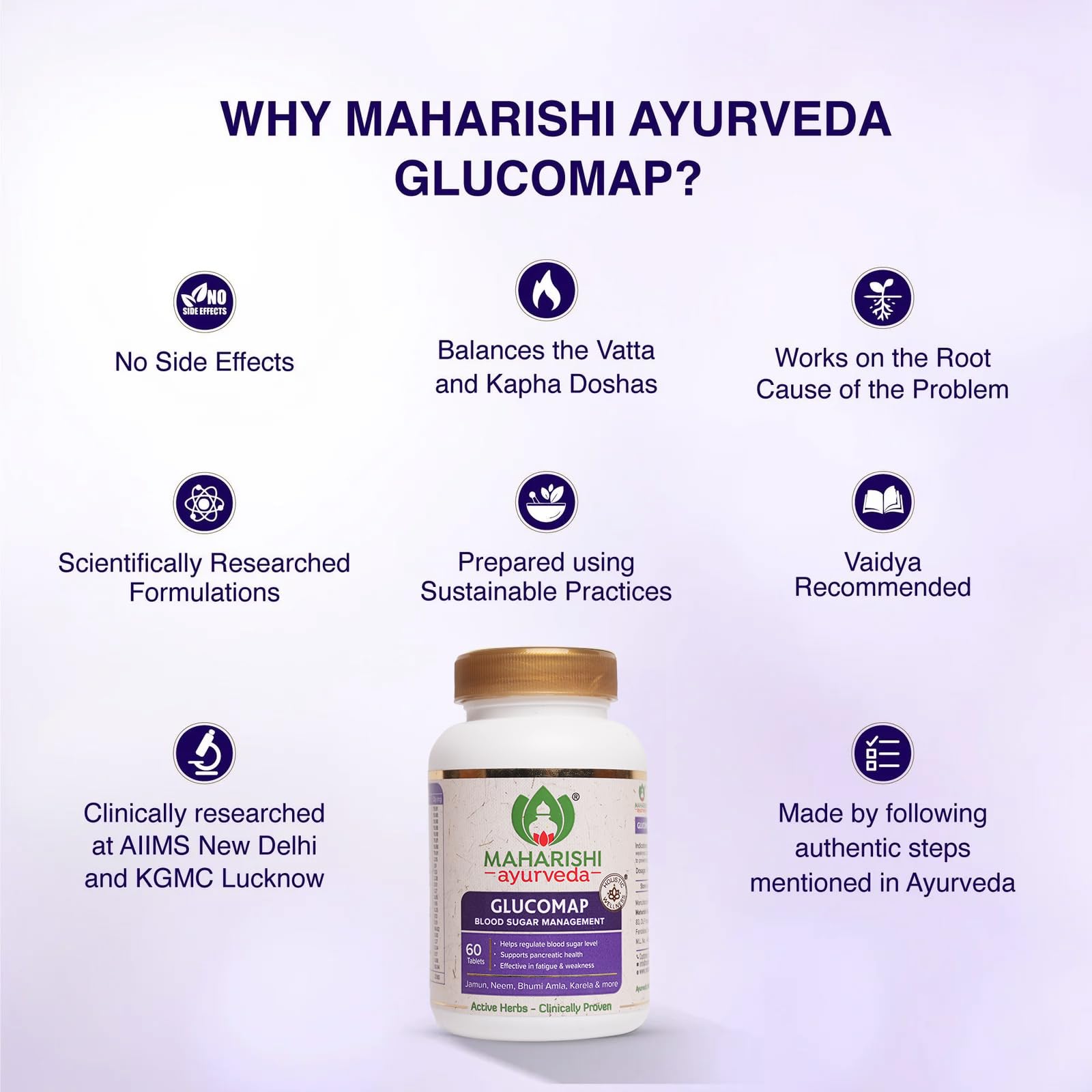 Maharishi Ayurveda Glucomap For Diabetes Management With Jamun,Karela,Neem,Arjuna Help Control Blood Sugar Levels Natural Glucose Regulator Helps In Blood Sugar Metabolism 60 Tablets Pack Of 1 – view 5