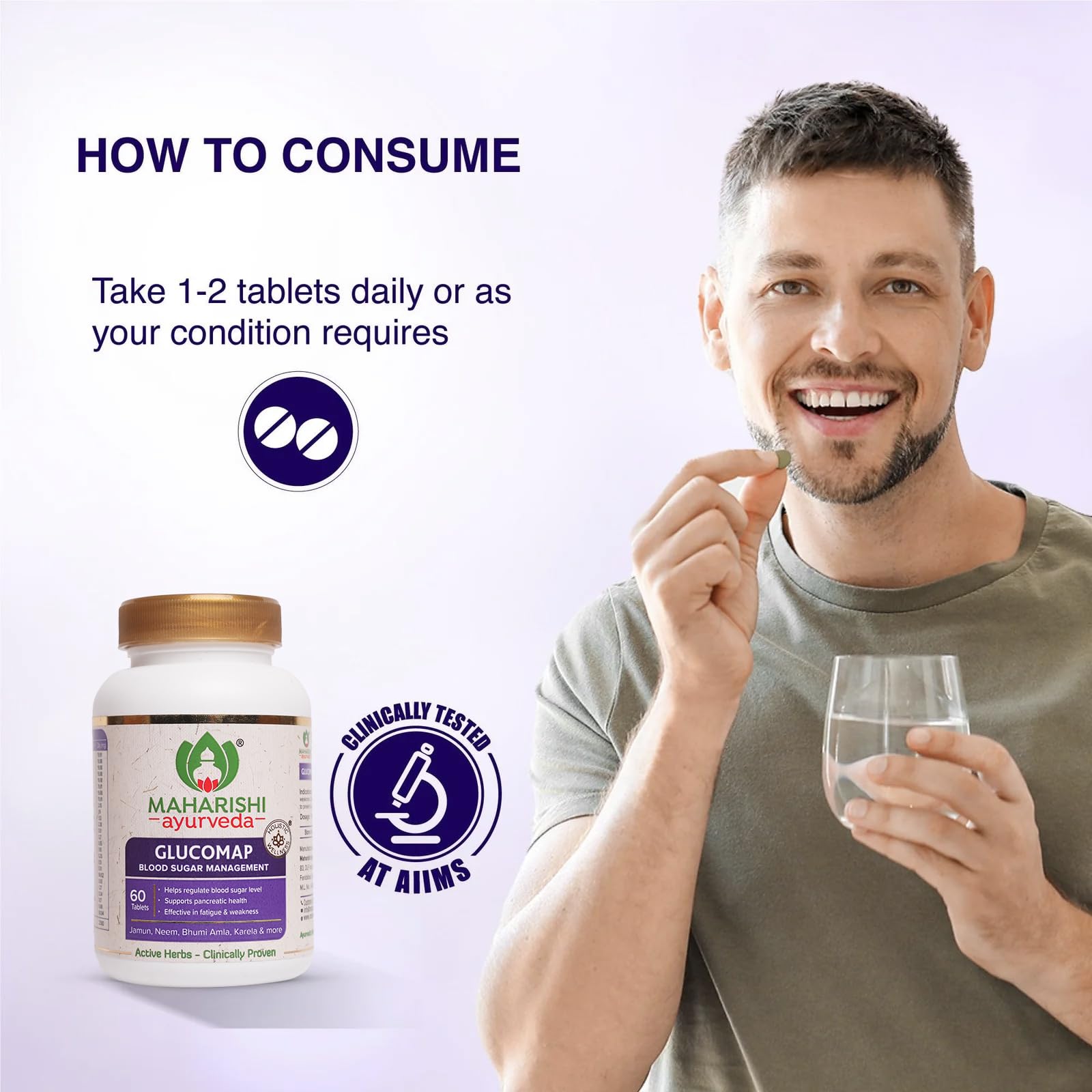Maharishi Ayurveda Glucomap For Diabetes Management With Jamun,Karela,Neem,Arjuna Help Control Blood Sugar Levels Natural Glucose Regulator Helps In Blood Sugar Metabolism 60 Tablets Pack Of 1 – view 7