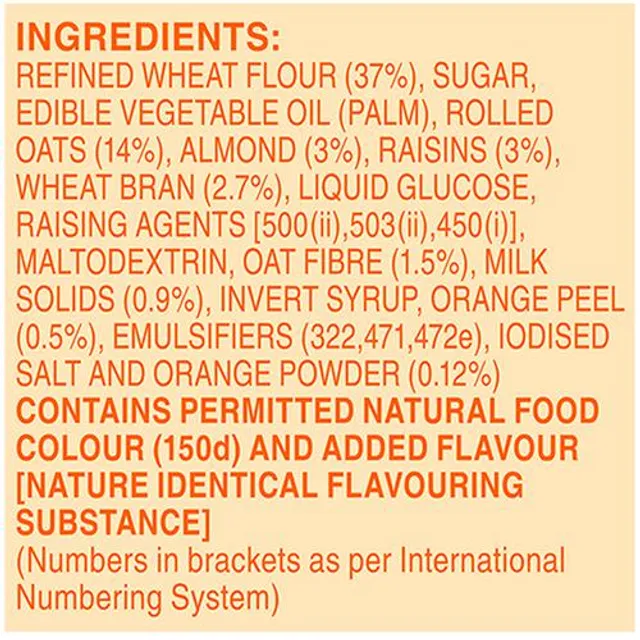 Britannia NutriChoice Oats Cookies - Orange With Almonds, Healthy Snack, Fibre Enriched, 75 g – view 3