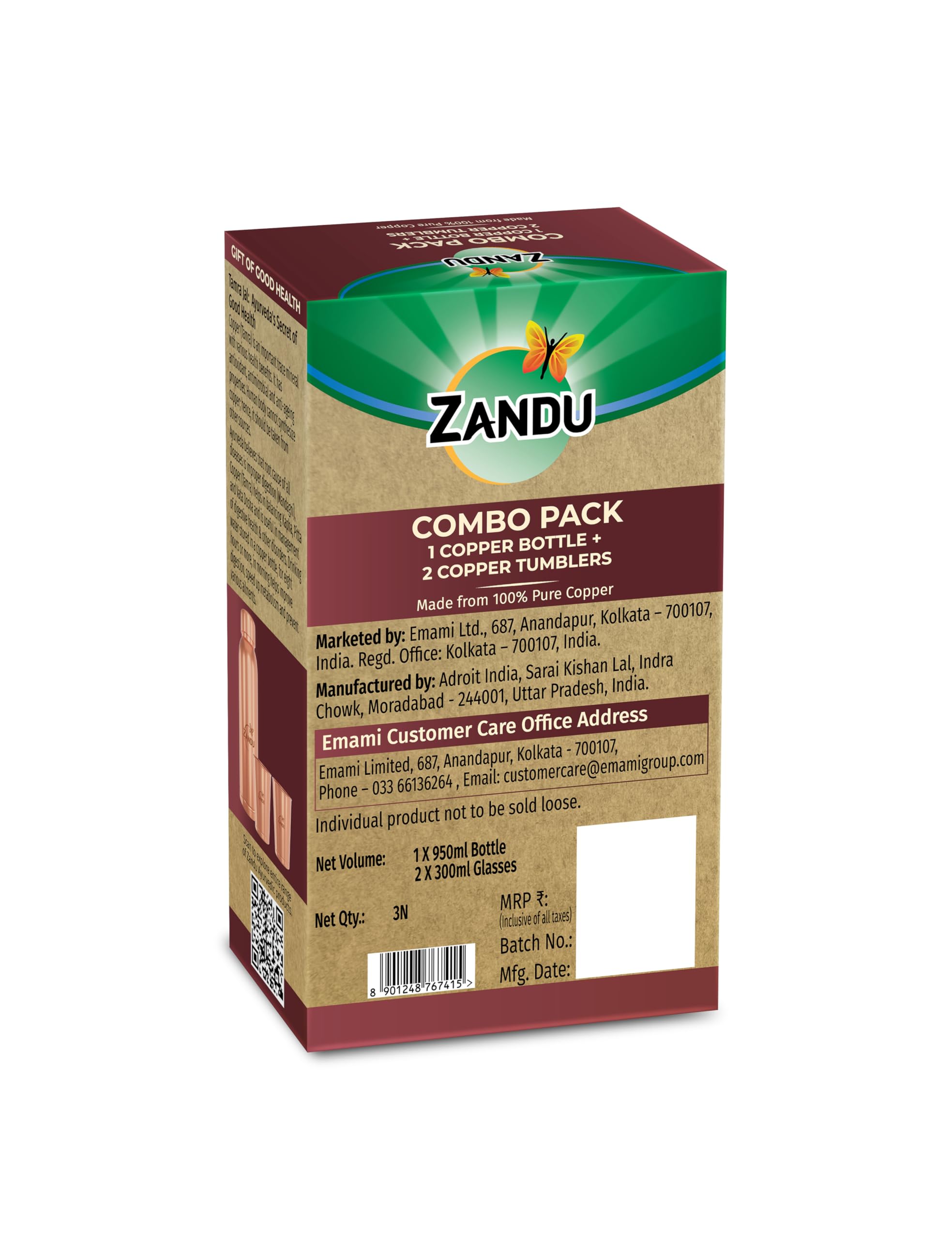 Zandu Copper Gift Set Pack (1 Bottle & 2 Tumbler): Made with 100% Pure Copper – view 7