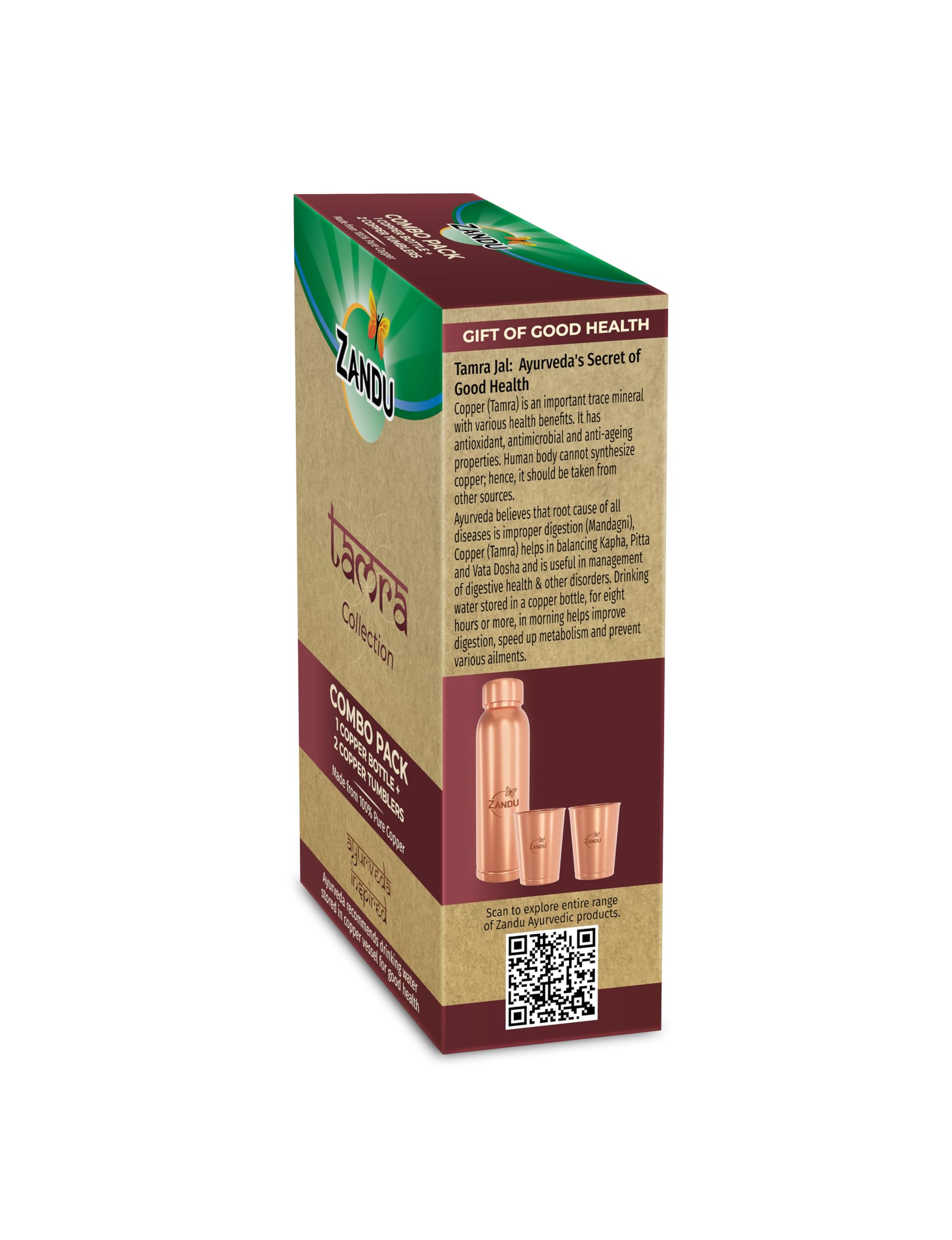 Zandu Copper Gift Set Pack (1 Bottle & 2 Tumbler): Made with 100% Pure Copper – view 9