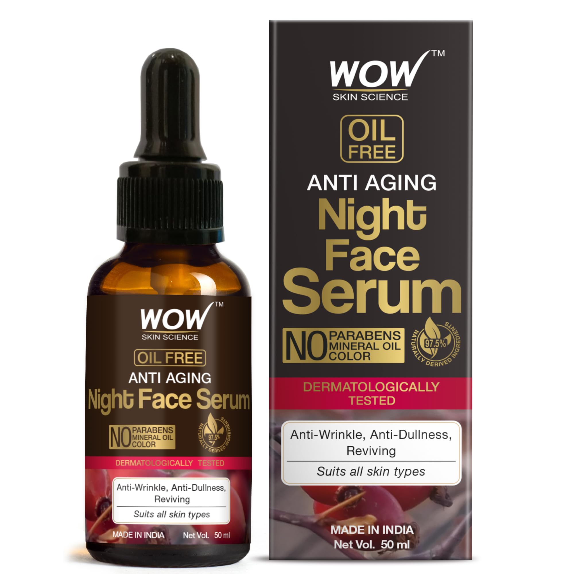 WOW Skin Science oil free night face serum packaging