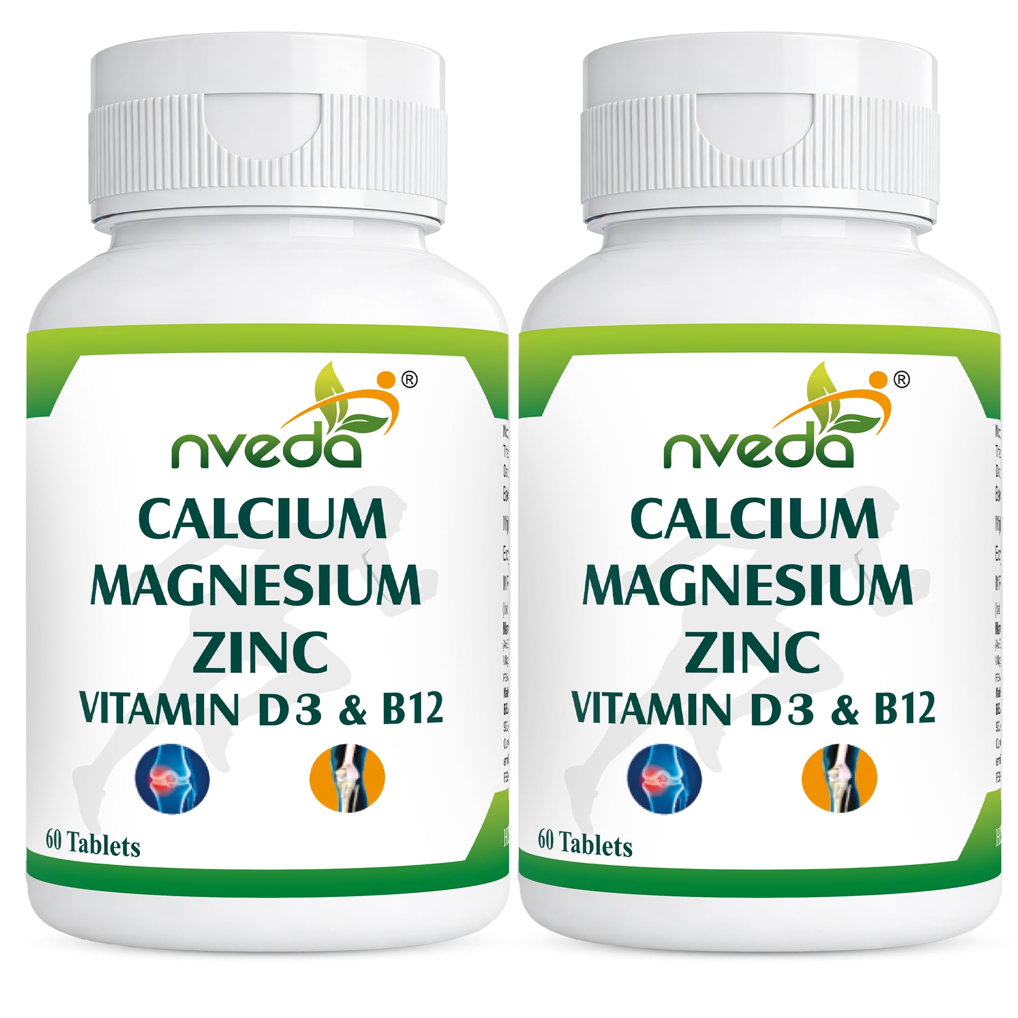 Nveda Calcium 1000mg with Vitamin D3, K2, Magnesium, Zinc & B12 | Strong Bones & Joint Health Supplement for Men & Women | 120 Veg Tablets (Pack of 2)