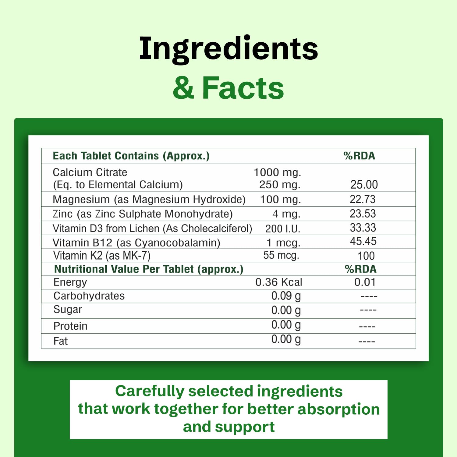 Nveda Calcium 1000mg with Vitamin D3, K2, Magnesium, Zinc & B12 – view 4