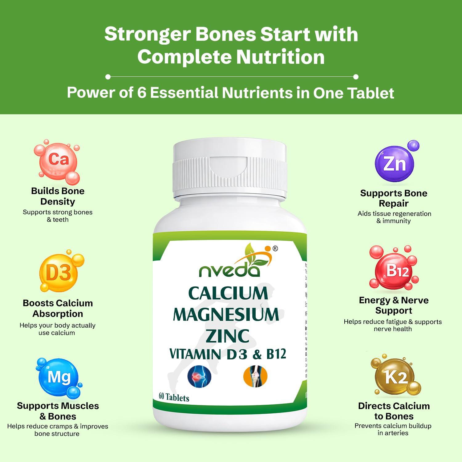 Nveda Calcium 1000mg with Vitamin D3, K2, Magnesium, Zinc & B12 – view 6