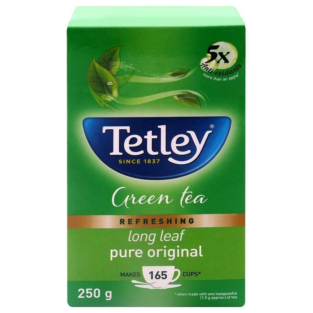 Tetley green tea loose leaves 250g tin for daily brewing