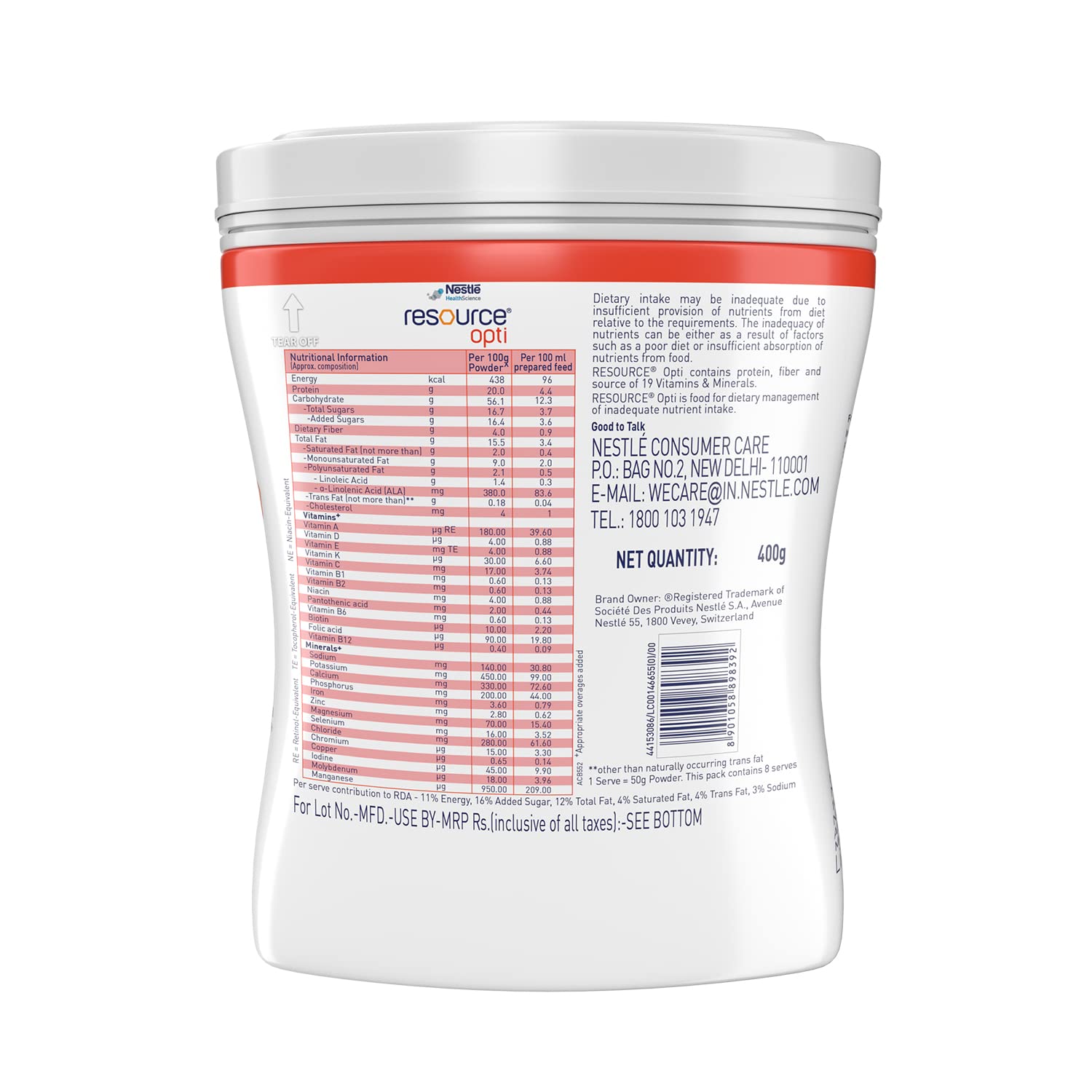 Resource Opti Nestle Resource Opti- 400g Pet Jar Pack (Vanilla Flavour) – view 2