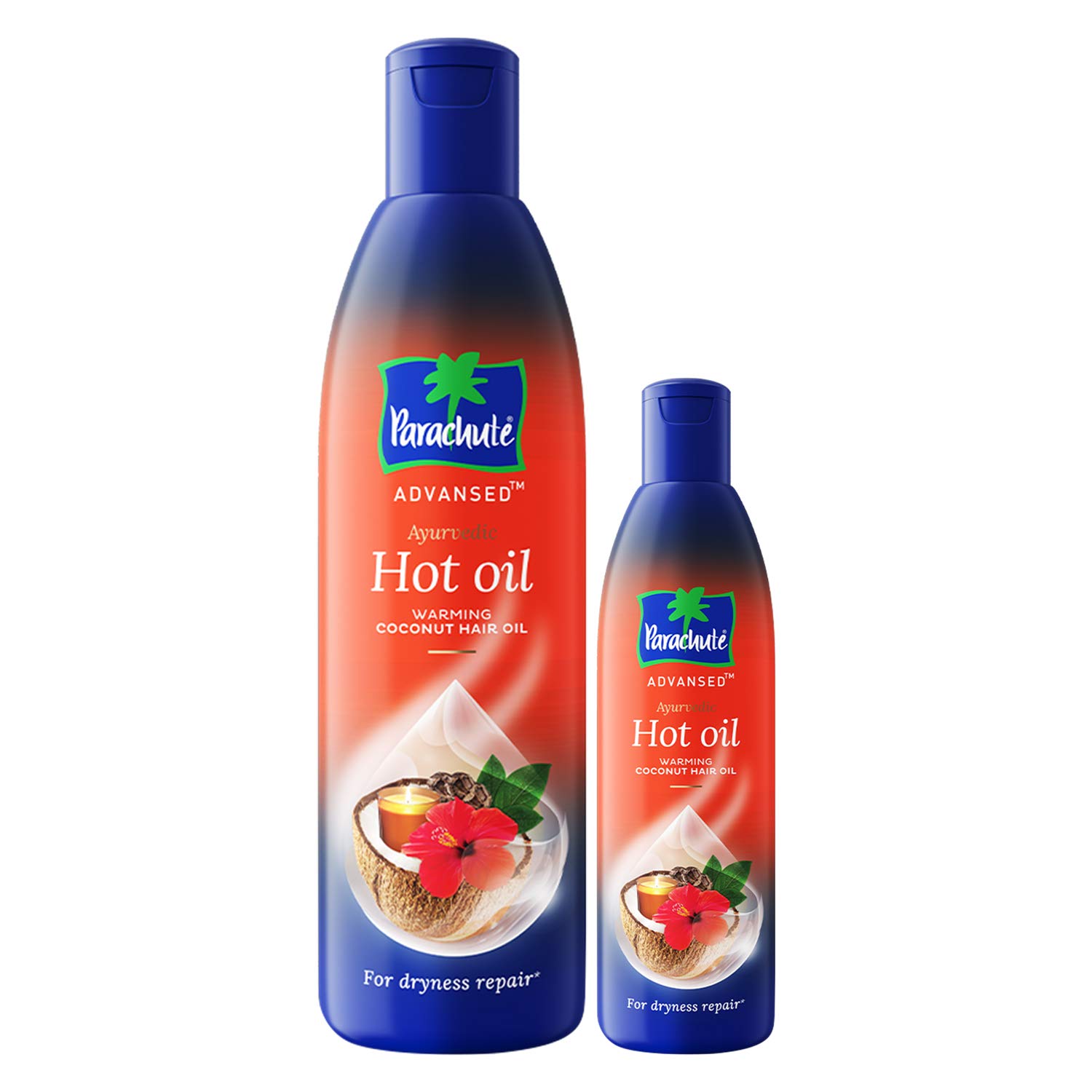 Parachute Advansed hot oil bottle and included 90 ml pack