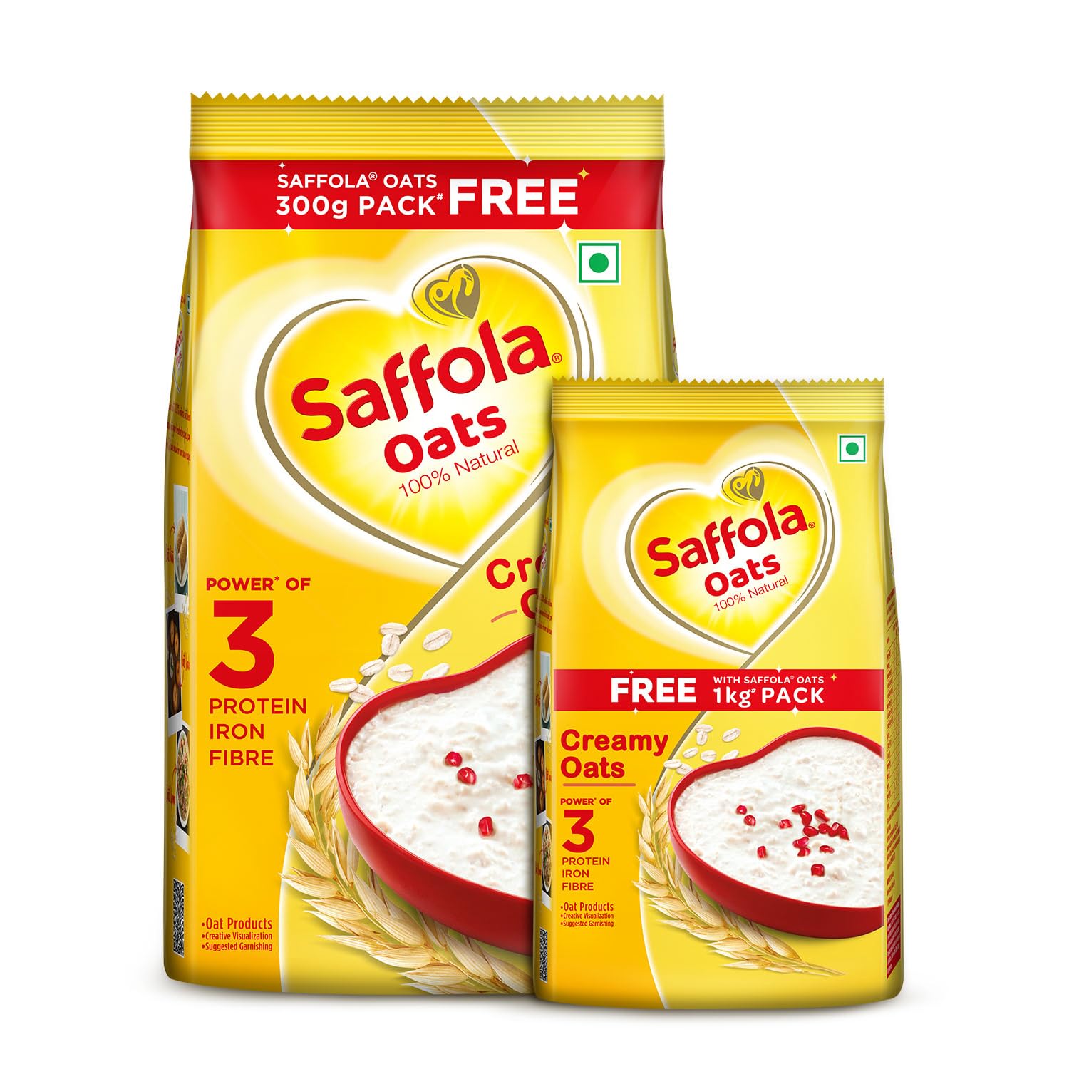 Saffola Oats | Rolled Oats | Delicious Creamy Oats | 100% Natural | High Protein & Fibre | Healthy Cereal for weight loss | 1Kg with 300g Free