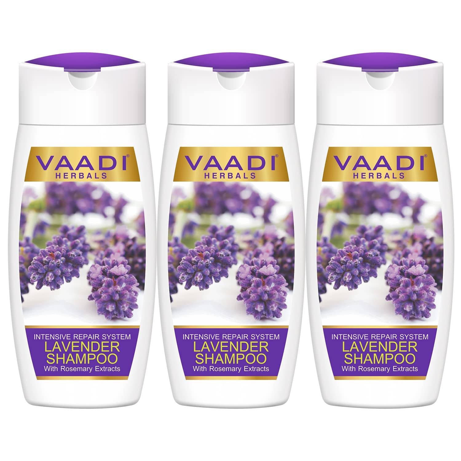 Vaadi Herbals lavender shampoo bottles with rosemary extract, 110 ml x 3