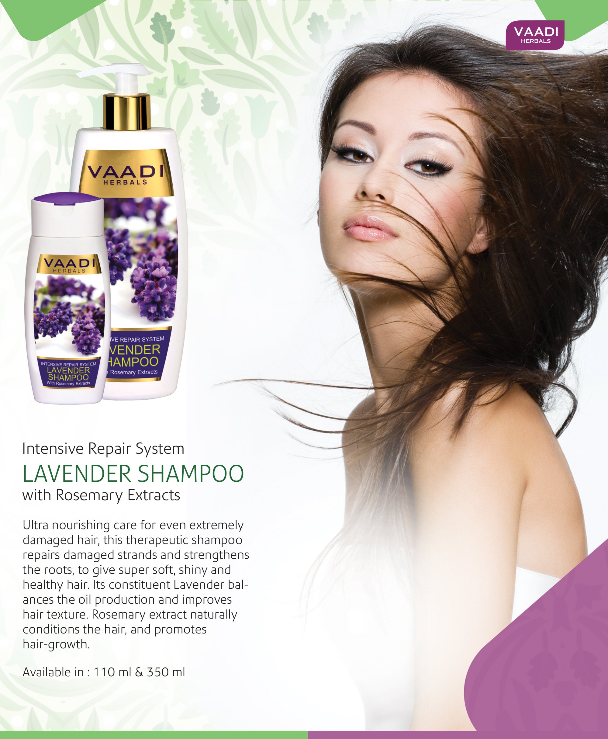 Vaadi Herbals Lavender Shampoo with Rosemary Extract, Intensive Repair System, 110ml x 3 – view 4