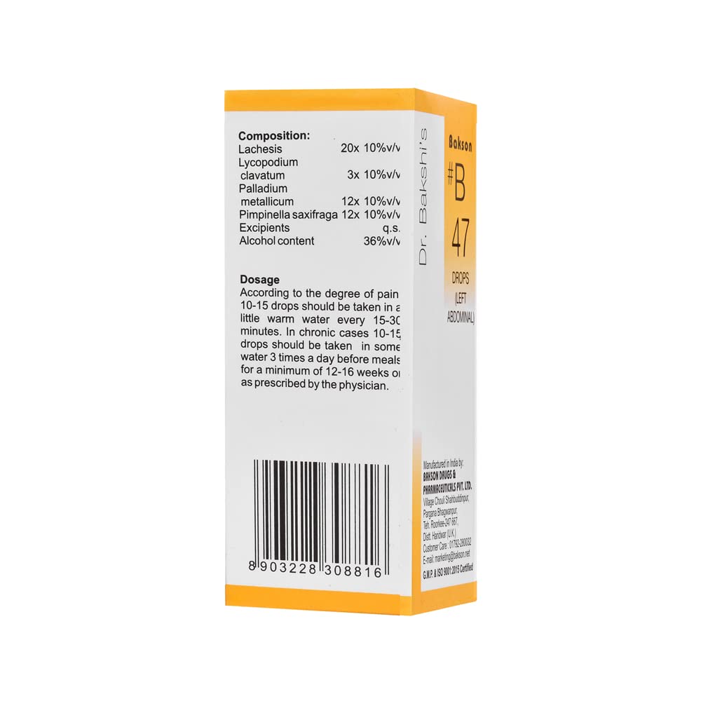 Dr. Bakshi's BAKSON'S HOMOEOPATHY # B 47 Left Abdominal Drops (30 ml) – view 3