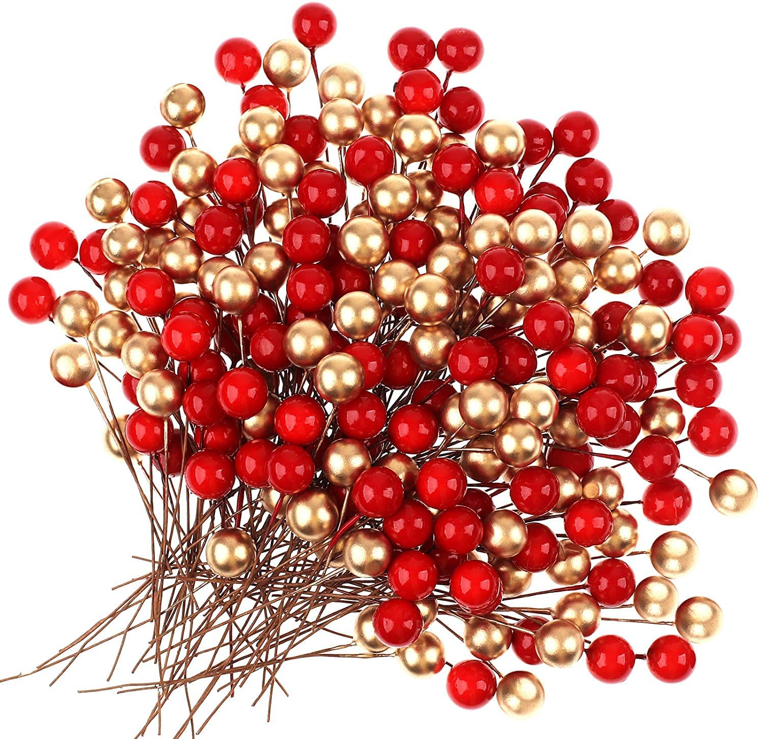 Ascension 100 Pcs Red Golden Christmas Berries for Xmas Tree Decoration, Wreath Making, DIY Craft & Decoration Item – view 2