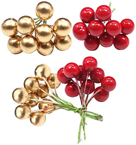 Ascension 100 Pcs Red Golden Christmas Berries for Xmas Tree Decoration, Wreath Making, DIY Craft & Decoration Item – view 3