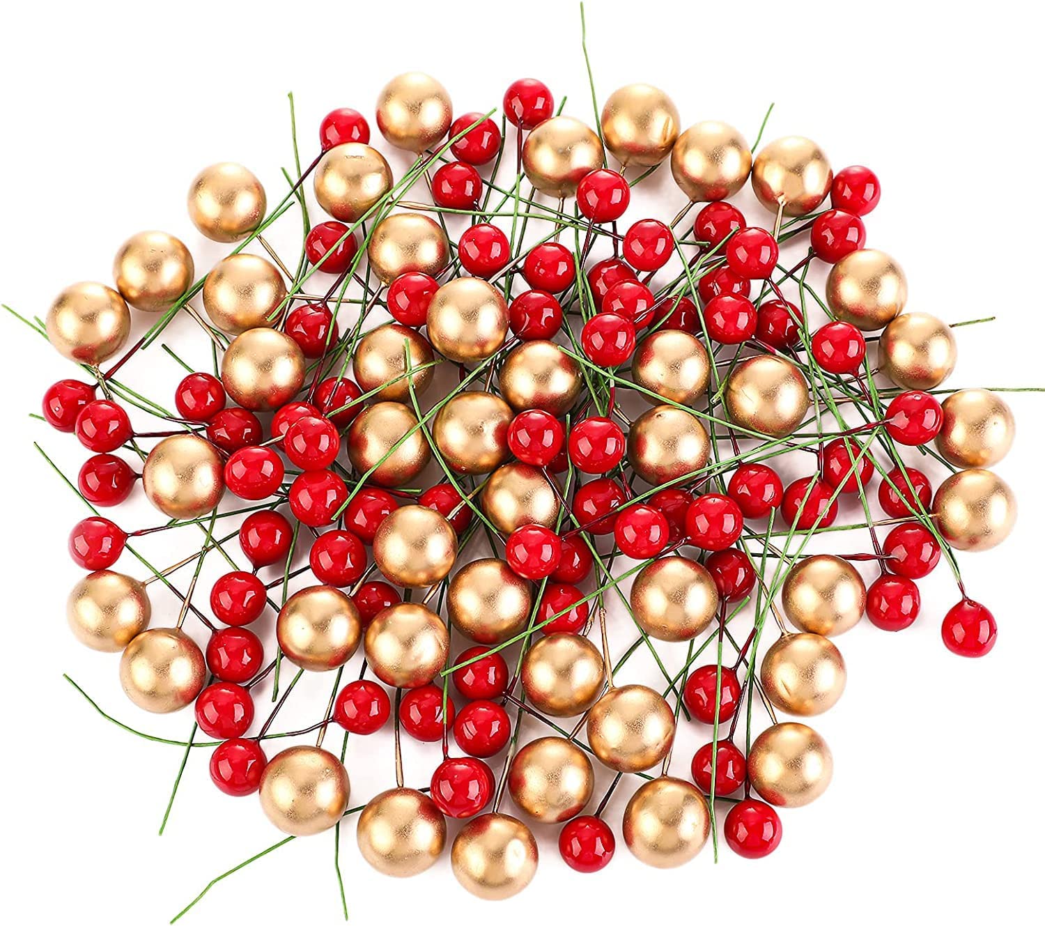 Ascension 100 Pcs Red Golden Christmas Berries for Xmas Tree Decoration, Wreath Making, DIY Craft & Decoration Item – view 5