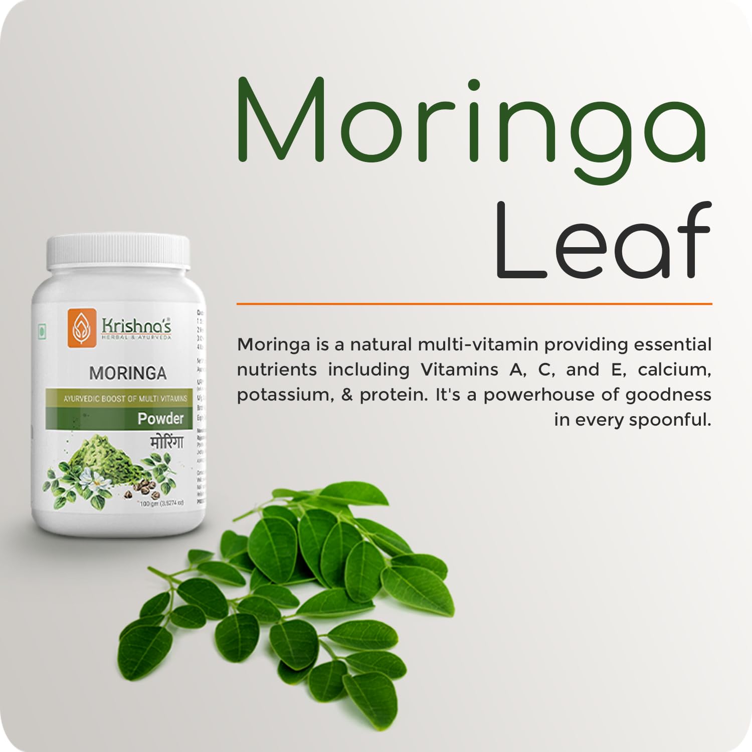 Krishna's Herbal & Ayurveda Pure Moringa Leaf Powder (100gms), Drumstick Leaf Powder Good for Hair, Skin and Immunity, Rich in Multivitamins – view 3