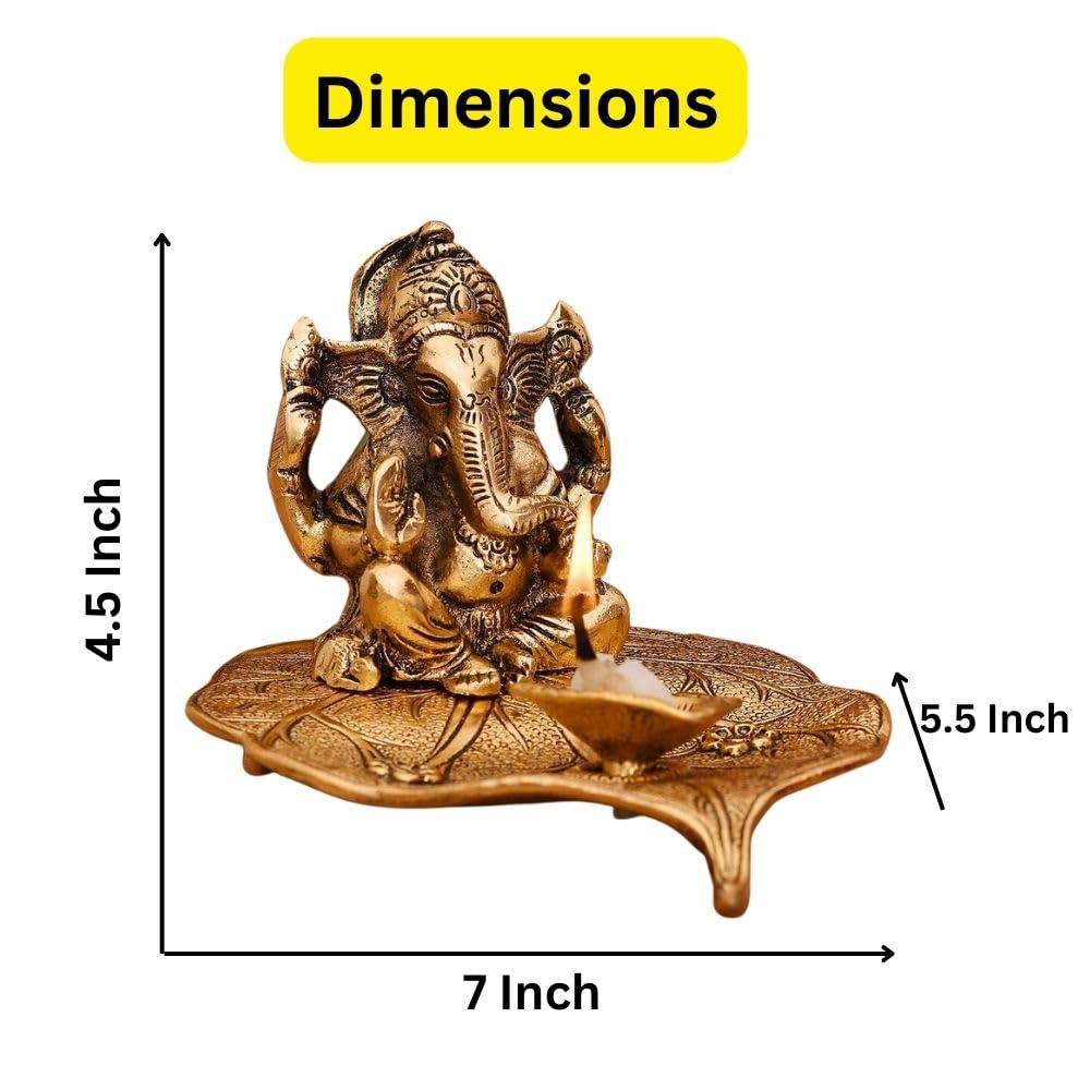 Collectible India Aluminium Ganesh with Diya Idol, Medium, Gold, Paper – view 4