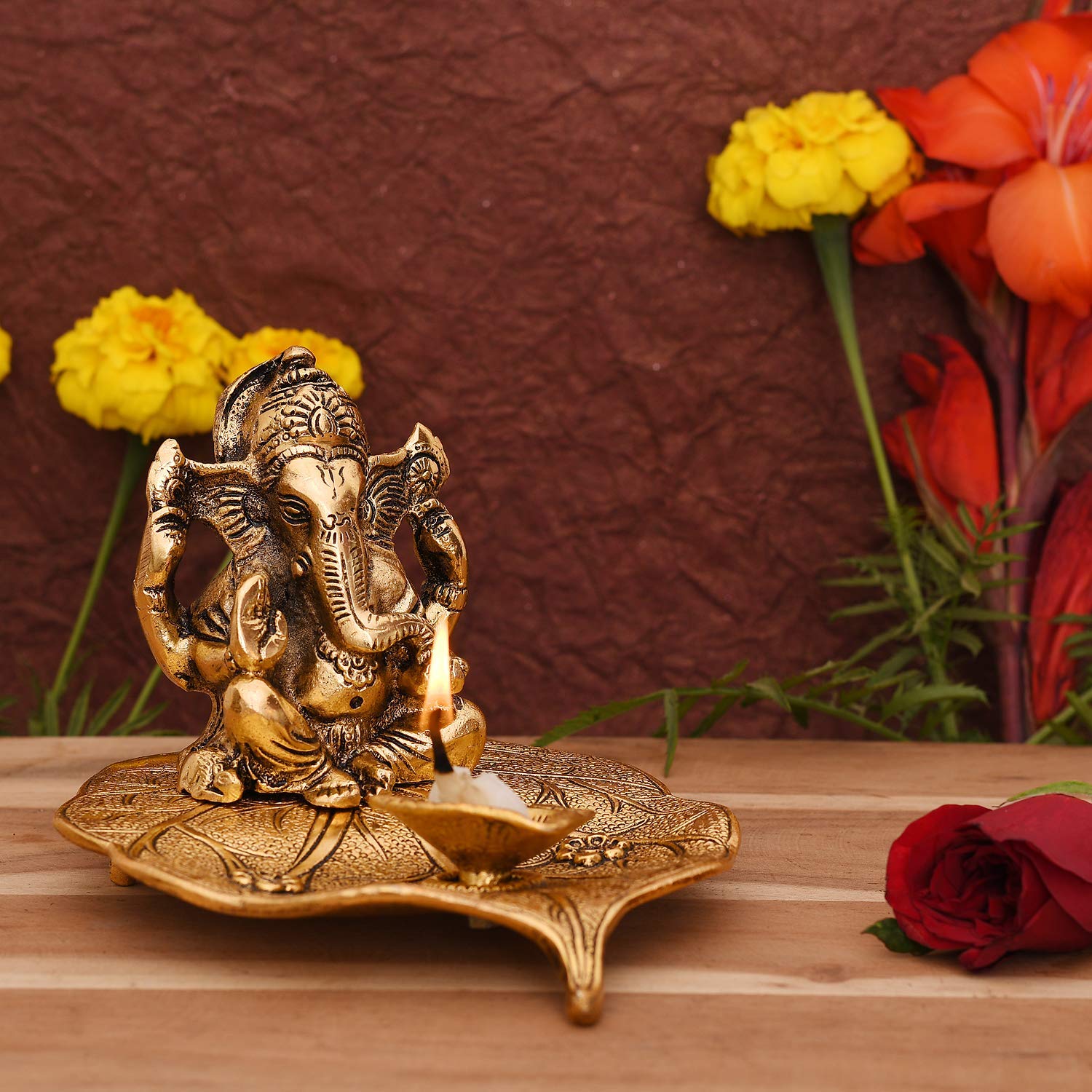 Collectible India Aluminium Ganesh with Diya Idol, Medium, Gold, Paper – view 5